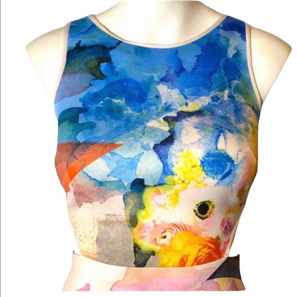 Clover Canyon Art Deco Floral Cut Out Neoprene Dress Size S - Picture 3 of 10